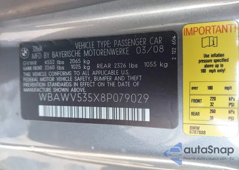 2008 BMW 328Xi из США, поврежденный, VIN WBAWV535X8P079029